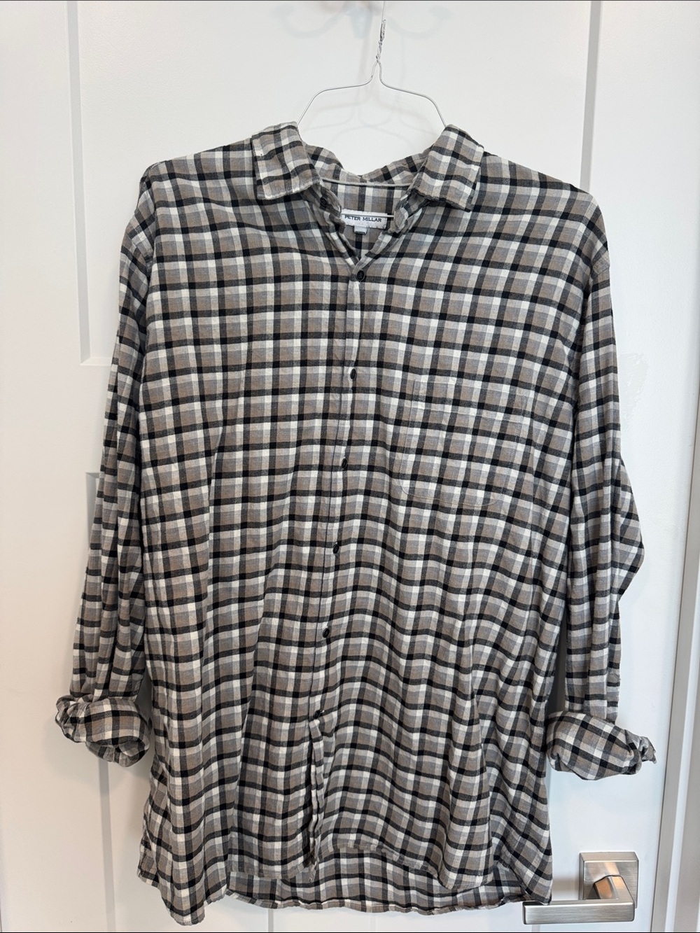 Peter Millar Lightweight Plaid Button-Up in Gray, Black Cream EUC XL 100% cotton